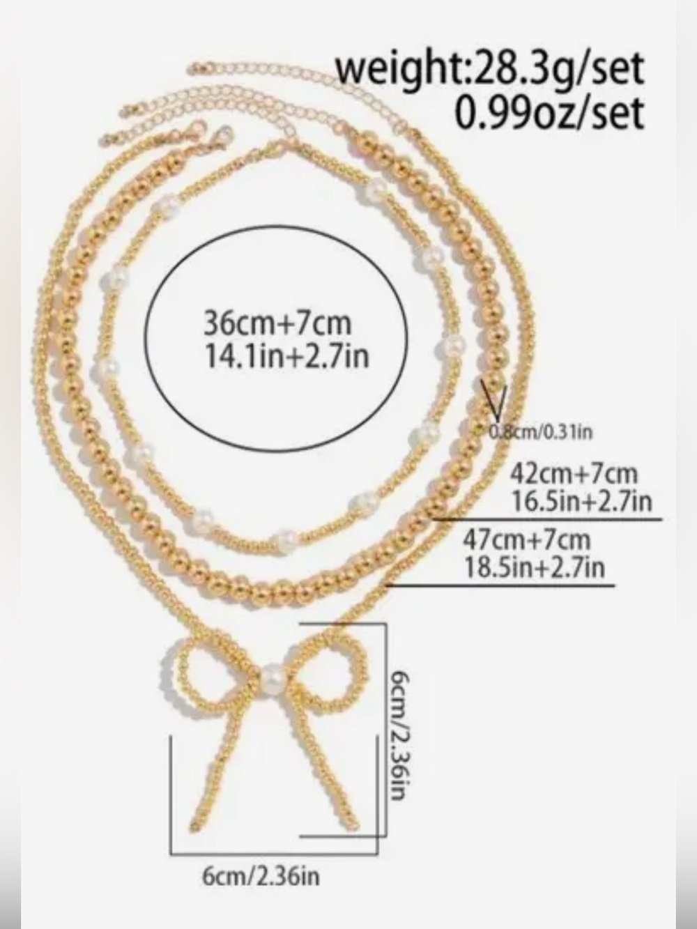 Gold Multilayer Bead Pearl Bow Necklace (3320) - Picture 4 of 4